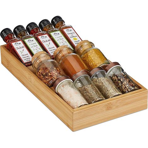 Étagère à Épices pour Tiroirs - Organisateur Porte Épices pour (19.5×39.5x5cm) Antidérapant - Rangement Cuisine Couleur Bois Porte Épices pour Différentes Tiroir