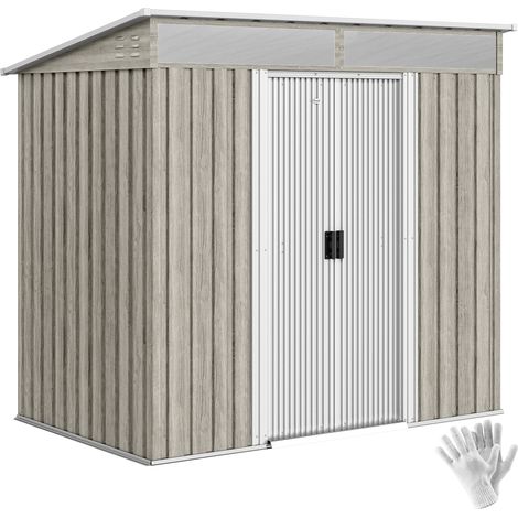 Outsunny 6.5x4FT Garden Shed w/ Foundation Lockable Metal Tool Shed Light Grey