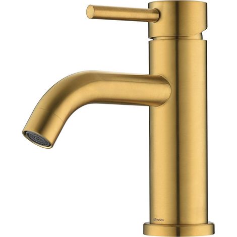 Robinet en acier inoxydable couleur érable doré, robinet de lavabo avec eau chaude et froide (1/5)