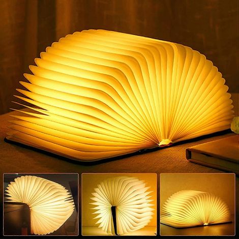 Lampe de lecture en bois, lampe de lecture pliable originale, veilleuse pliable, lampe de table en bois rechargeable par USB, design magnétique, cadeau décoratif créatif pour la famille (1/5)
