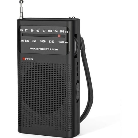 Radio Portable, AM(MW)/FM Radio a Pile, Transistor Radio de Poche avec Excellente Réception, Excellente Qualité Sonore, Mini Radio Portable(AA) - Noir