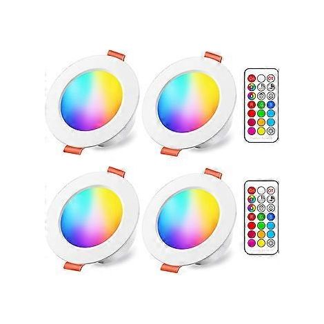 LED-Einbaustrahler 10W (entspricht 80W) RGB-Dimmung, RGBW-Farbe, IP44, 3000-6500K, runde, dimmbare Einbauleuchte mit Fernbedienung (4er-Set)