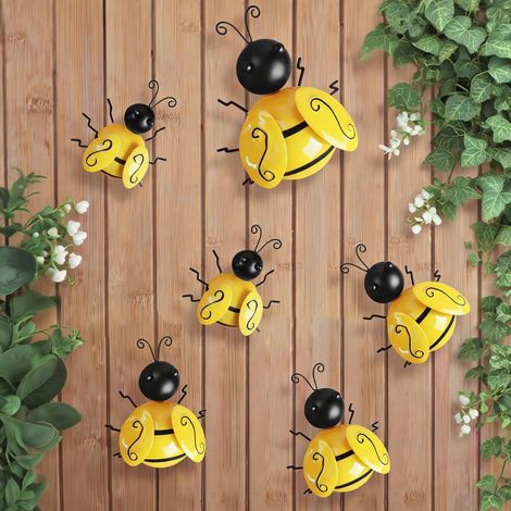 Decoración mural exterior en metal, lote de 6 abejas decorativas, decoraciones de clôture y de jardín en metal para la casa y la corte. (1/5)