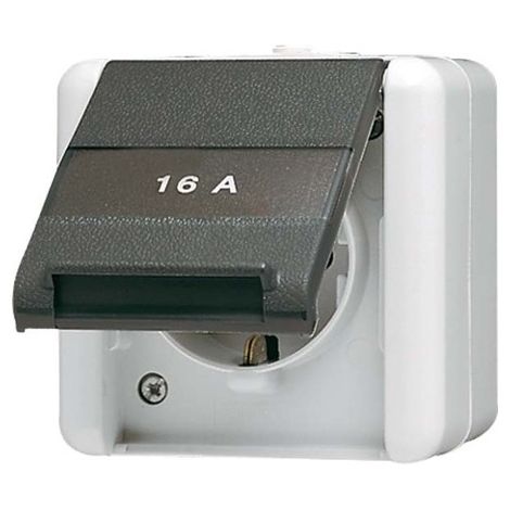 Jung Toma de corriente SCHUKO®, 16 A 250 V , SAFETY+, con campo de rotulación, vertical, IP 44, WG 800, anthrazit 820 KINAW