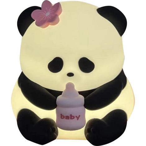 Cute silicone panda flower night light for children, LED night lamp with a soft ambiance for baby's room and eye care (1/3)