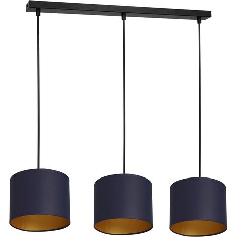 Suspension barre noire 3 abat-jour bleu E27 Luminex