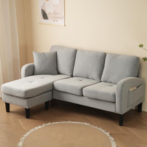 Canapé d'angle en L avec méridienne – Canapé 3 places, 166 x 118 x 77 cm, tissu respirant en coton et lin, pieds en plastique, design modulable, idéal pour les salons, appartements et bureaux