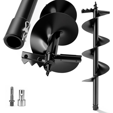 Mèche pour Tarière Ø 200 mm x 80 cm- Adaptateur SDS-Plus - Acier Manganèse Haute Résistance avec Tête en Tungstène, Dents de Creusage Renforcées, Perçage Puissant pour Sols Durs et Racines