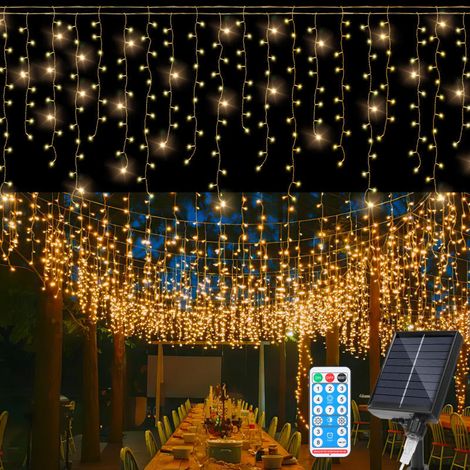 SWANEW Guirlanda Luminosa Solare Esterna LED Tendina Luminosa Decorazione Natalizia Impermeabile IP44 Bianco Caldo 10M 396LEDs (1/5)
