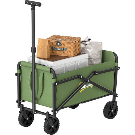 41L Festival Trolley on Wheels, Compact Garden Folding Trolley Cart, 60kg Heavy Duty Collapsible Foldable Wagon with Adjustable Handle Carrying Bag for Beach, Camping, Festival, Green (1/5)