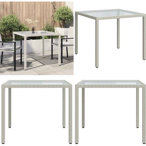 Mesa jardín vidrio templado ratán sintético 90x90x75 cm blanco - Ratán sintético - Vidrio templado