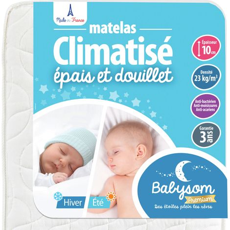 Matelas bébé climatisé réversible 80x160 cm – Face été ventilée et face hiver ouatinée – Épaisseur 10 cm – Traitement anti-acarien – Babysom (1/5)