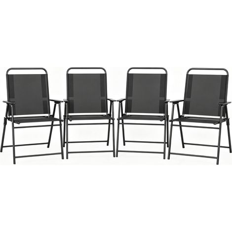 Set de 4 sillas plegables de jardín con respaldo alto y reposabrazos, acero y textilene negro (1/5)