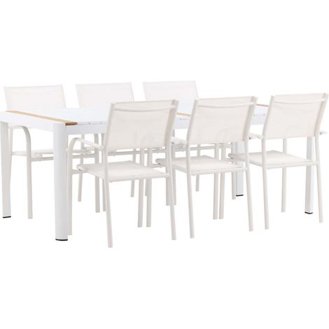 Togo Gartenset Tisch 100x200cm weiß, 6 Stühle Santorini weiß.