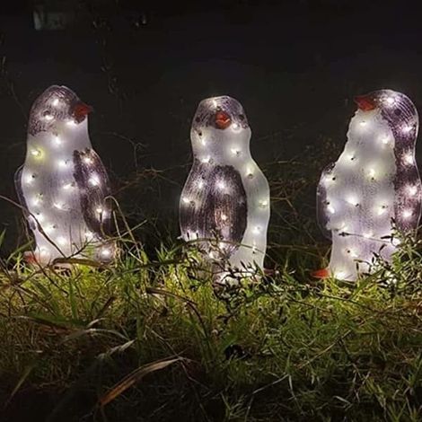 Lot de 3 pingouins de Noël en acrylique avec 50 lumières LED, décoration lumineuse extérieure (grande taille) (1/5)