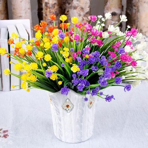 Künstliche Blühpflanze, 12 Stück UV-beständige künstliche Blumen und Sträucher für drinnen und draußen, zum Aufhängen in Küche, Zuhause und Büro (6 Farben) - RWPlante Blumenarrangements (1/5)