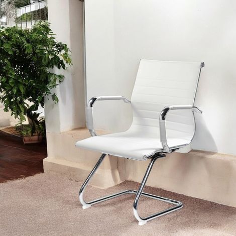 Dmora - Silla de oficina Dfusett, Silla de oficina para sala de espera con reposabrazos, Silla ergonómica para sala de espera, 62x54h89 cm, Blanco (1/4)