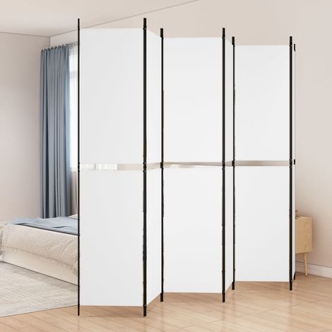 6-tlg. Paravent Weiß 300x220 cm Stoff