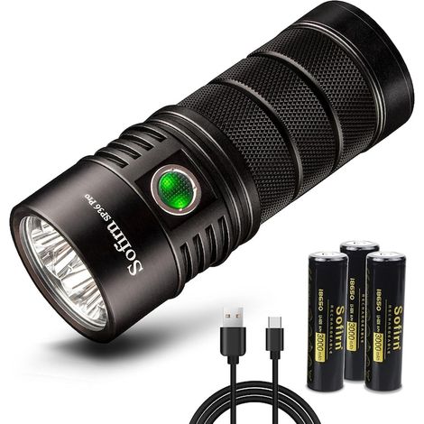 Lanterne LED rechargeable, Sofirn, 8000 lumens, multifonctionnelle, USB-C, set 3 piles, noir (1/4)