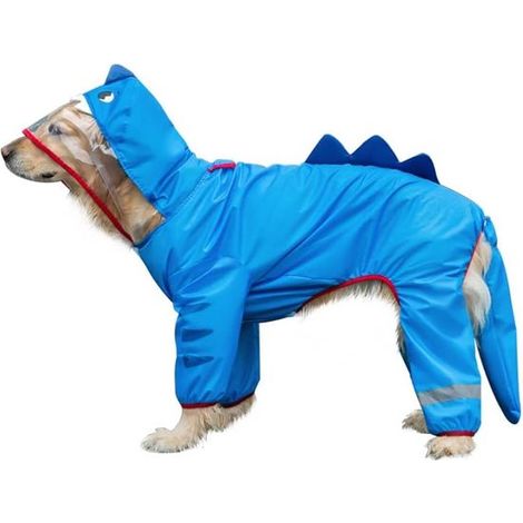 Regenmantel für Hunde mit Kapuze – mit Leinenöffnung – reflektierender Regenmantel – für Hunde bis 35 kg – Größe 5XL – wasser- und winddicht – blau