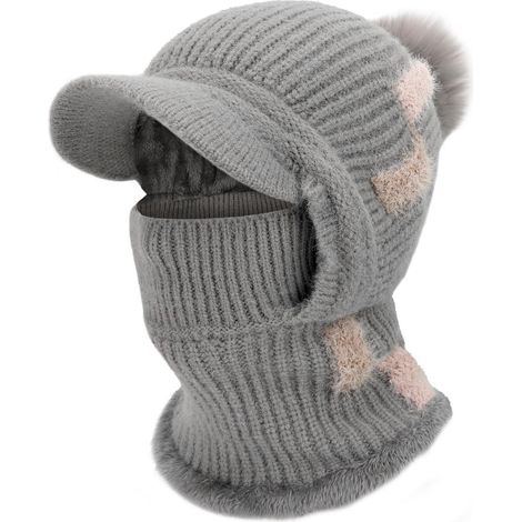 Strickmütze mit Schal und Sturmhaube für Damen, 3-in-1 Thermo-Set, winddicht, schwarz (1/5)
