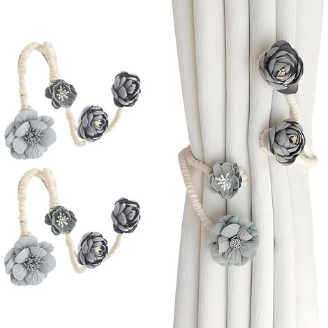 2Pcs Embrasses de Rideaux Flexibles Fleur Gris (1/5)
