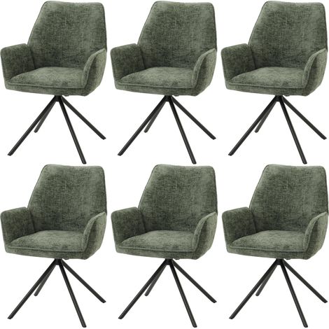 Lot de 6 chaises de salle à manger HWC-G67, chaise de cuisine avec accoudoirs, pivotante Auto-Position, chenille Oeko-Te (1/5)