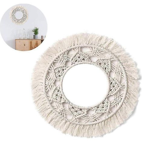 Miroir mural décoratif vintage, cadre photo bohème en macramé, miroir rond décoratif compatible avec appartement, salon, chambre à coucher. (1/5)