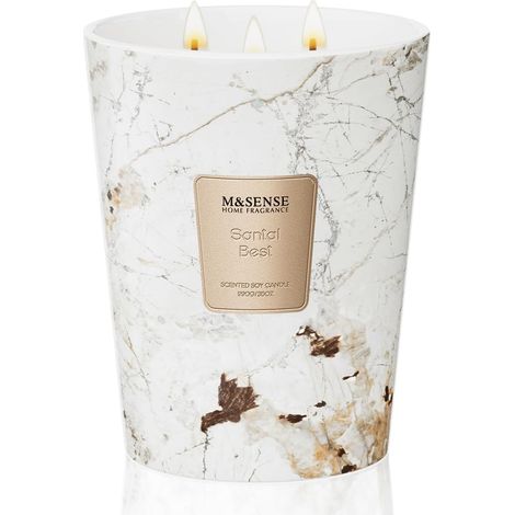 Bougie parfumée 990gSantal150h de combustion & 3 mèchesBougie Decorative naturelles en cire de sojaAromathérapie relaxanteCadeau pour femme & homme,Modern Marble Jar (1/5)