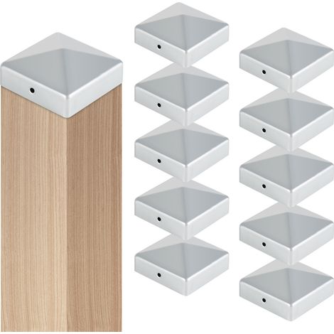 TolleTour 10x Pfostenkappe 71x71mm Silber, Pyramide Zaunkappe aus Eisen, Abdeckkappe für Holzpfosten & Gartenzaun (1/5)