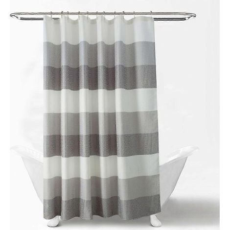 Rideau de douche gris gaufré à rayures, de qualité hôtelière moderne, pour salle de bain et baignoire. Ensemble de rideaux de douche résistants. (1/4)