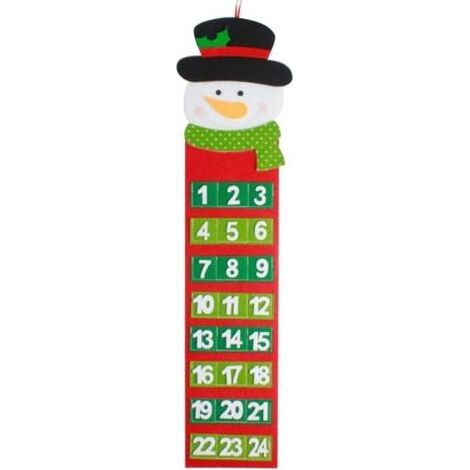 20 x 65 cm großer Adventskalender mit Weihnachtsmann und Schneemann aus Stoff – ideal als Tür- oder Wanddekoration für Weihnachten. (1/5)