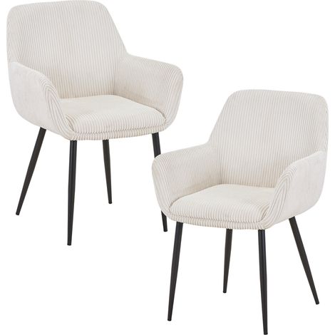 JESSIE - Lot de 2 chaises en velours côtelé beige pieds en métal noir (1/5)