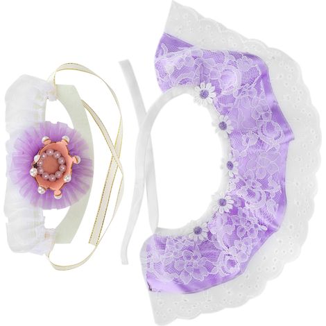 Ensemble de déguisement d'anniversaire pour animaux de compagnie : petit cochon mignon, bandana en dentelle, bavoir, écharpe, couronne, chapeau, accessoires pour animaux de compagnie, violet (1/5)