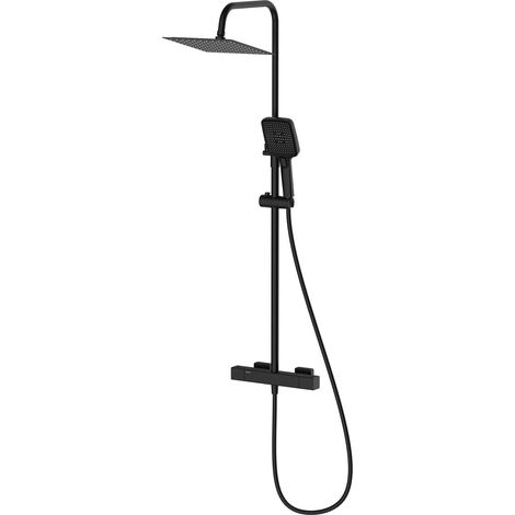 Avapax Douche de pluie avec mitigeur thermostatique - 250 x 250 mm - Noir mat - Système de douche - Douchette 2 fonctions (1/2)