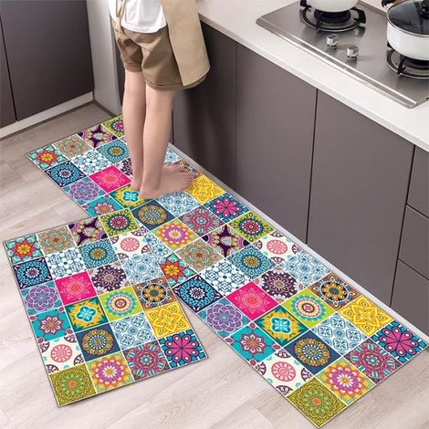 Antirutschmatte für die Küche, waschbar, 2-teilig, 40x120 cm & 40x60 cm, Blumenmuster, Bodenmatte für Wohnzimmer und Schlafzimmer (1/3)