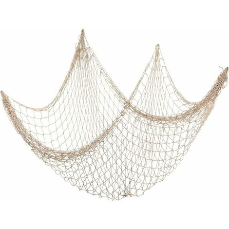 Filet de pêche décoratif Beige Filet de Poisson Nautique Filet de Coton Accessoires pour la Maison Style méditerranéen tenture Murale décor pour Plage Pirate sirène fête Salon Salle de Bain 2x1.5m, (1/5)