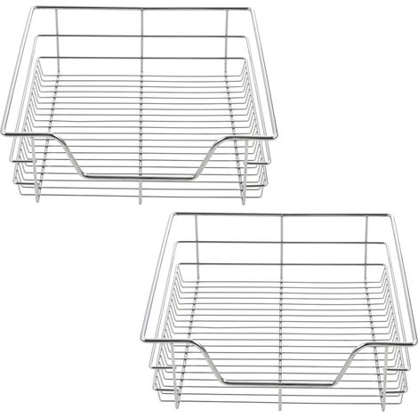 Lot de 2 paniers tiroirs de rangement à glissières télescopiques extension complète jusqu'à 20 kg acier chromé 47 x 44 x 14 cm argenté (1/4)