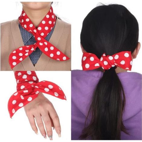 Lot de 4 Bandeaux à nouer, Coton, Pois blancs, Noir et rouge, Réglable, Usage quotidien (1/4)