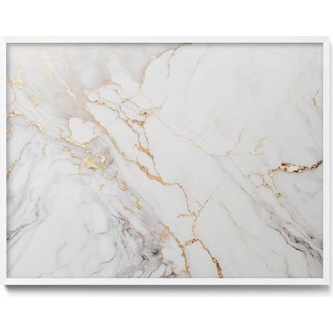 Tableau Magnétique en Métal Tableau pour Magnet - Motif Pierre marbrée élégante - Minimaliste - Cadre Blanc - 80x60 cm - Plaque Magnétique