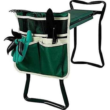 Sacoche de jardin pour genouillères, sac de rangement portable pour genouillères, sac à suspendre pour chaise de jardin, vert et beige (1/5)