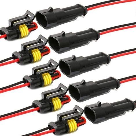 Connecteur Etanche,Connecteurs de Fils électriques autobloquants à 2 Broches avec Fil 16 AWG Marine pour Les connexions de Voiture,Camion,Bateau et Autres Fils. (5pack) (2pin Connector) (1/5)