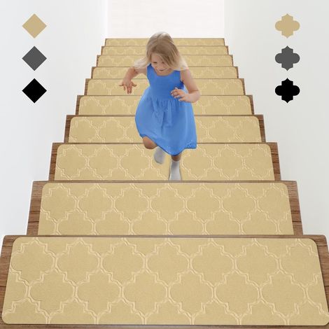 Anti-slip mats, self-adhesive stair treads, suitable for children and the elderly, beige lantern pattern, 7620 cm, 10 pieces per pack