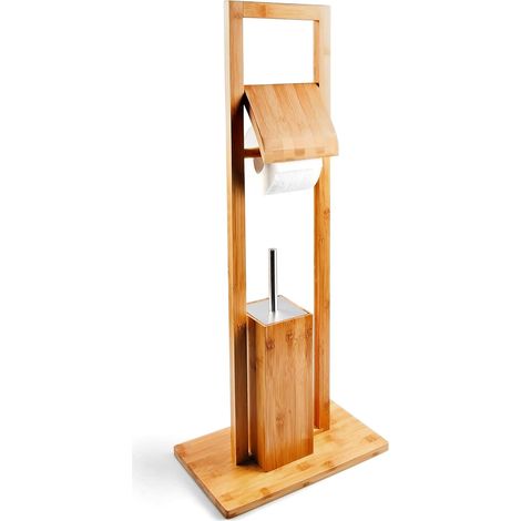 Ensemble Porte-Brosse WC et Porte-Rouleau de Papier-Toilette en Bambou HxlxP: 82 x 36 x 21 cm, Nature (1/5)