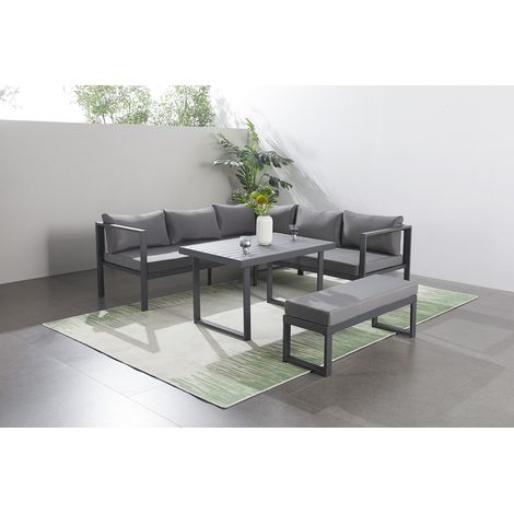 Salotto panoramico da giardino a 8 posti in resina intrecciata nera e grigia MARBELLA (1/4)
