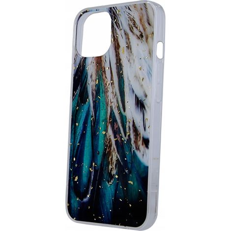 Cover posteriore per SAMSUNG S22 PLUS, custodia oro glamour con piume e vetro (1/5)