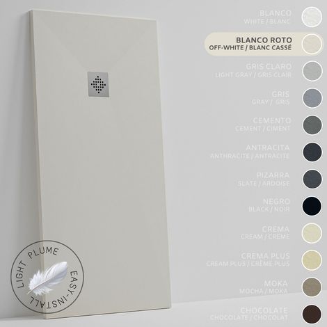 SOULHOME Piatto Doccia in Resina Alleggerita texture Ardesia -Colore bianco sporco - 60X60 cm Ultrapiatto Include Piletta di scarico e Griglia (1/5)
