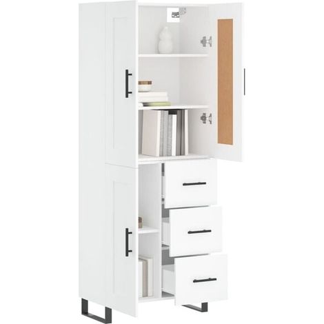 Buffet de Salle à Manger Blanc 69,5 x 34 x 180 cm - Meuble Rangement Haut en Bois d'Ingénierie avec Étagères et Portes, Design Moderne pour Cuisine ou Salon (1/5)