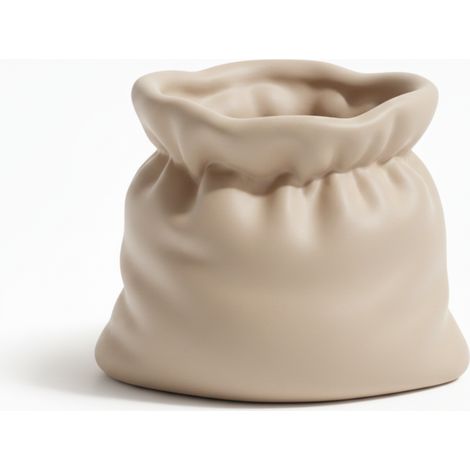 Maceta decorativa beige con forma de bolsa para suculentas y plantas pequeñas. (1/3)