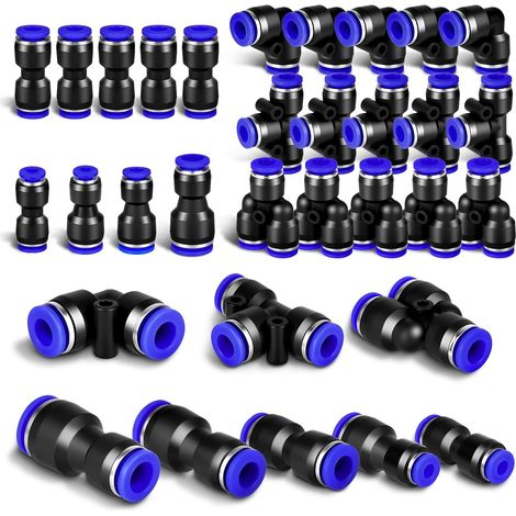 Raccord pneumatique, kit de 24 connecteurs pneumatiques en plastique de 8 mm, connecteurs rapides pour tuyau d'air comprimé, raccords droits, coudés, en T, séparateurs et réducteurs.